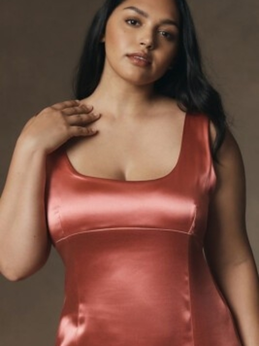 Maeve Square‑Neck Satin Stretch Midi Dress – Rose – NWT 1X
